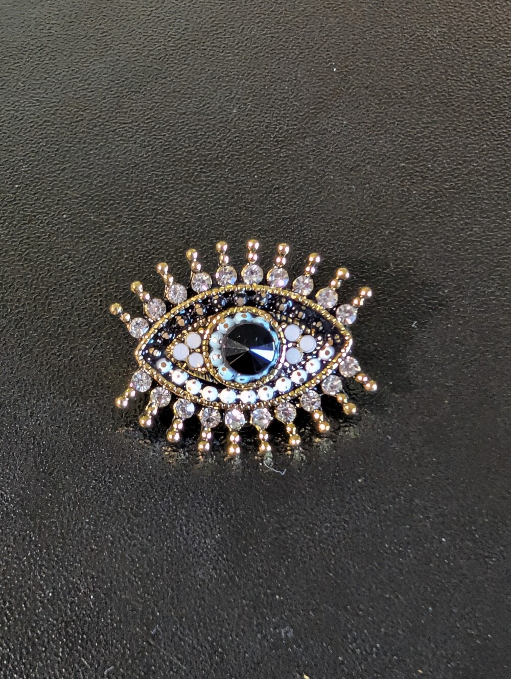 Gold-Tone Blue Crystal Evil Eye Brooch - Women's Jewelry